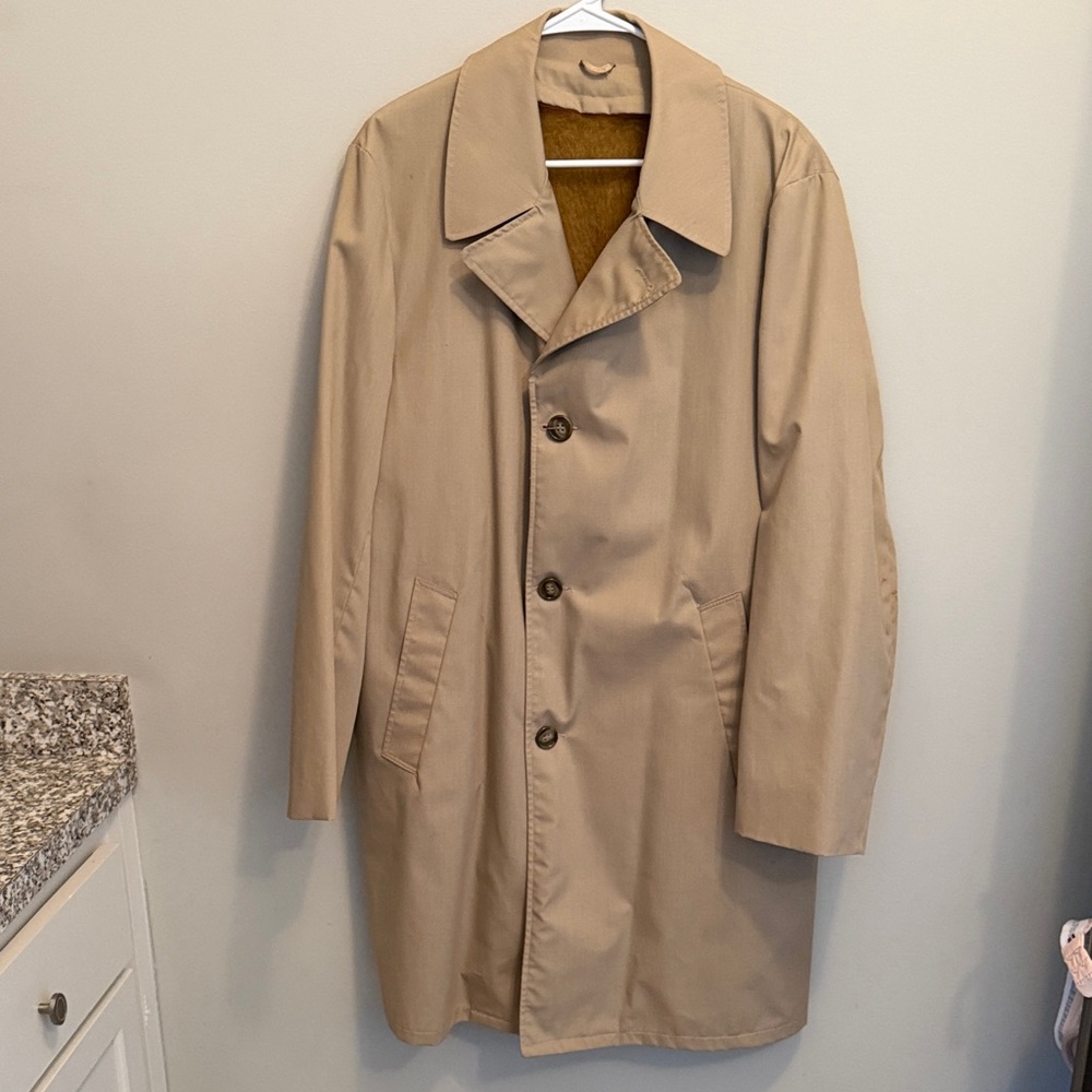 Trendy Vintage Classic Beige Menswear Trench Coat. Removable Zip Liner. Size XL - Picture 4 of 8